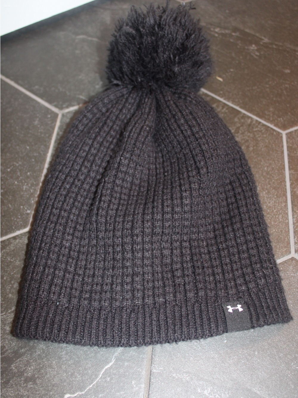 Women’s Under Armour Black Knit Pom Beanie Around Town ColdGear Infrared